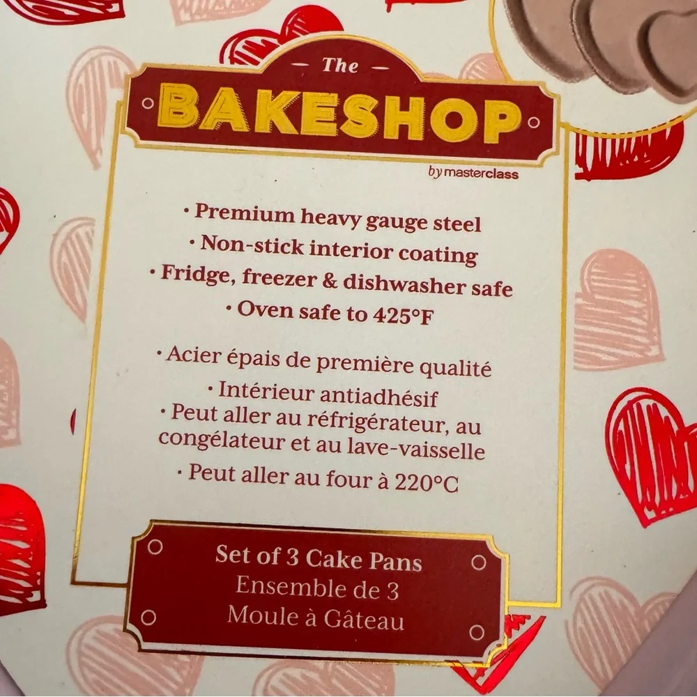 Masterclass Bakeshop Heart 3 Cake Pans and Cupcakes & Cashmere Kitchen Towel NW